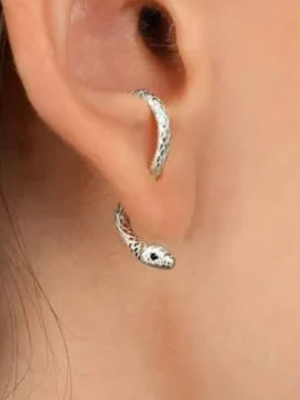 Black Snake Ear Cuff & Stud Set - Silver